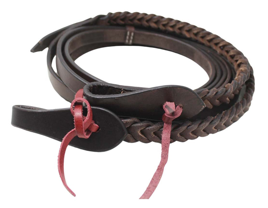 Horse Western 8 Feet Leather Braided Leather Split Reins 66RT49