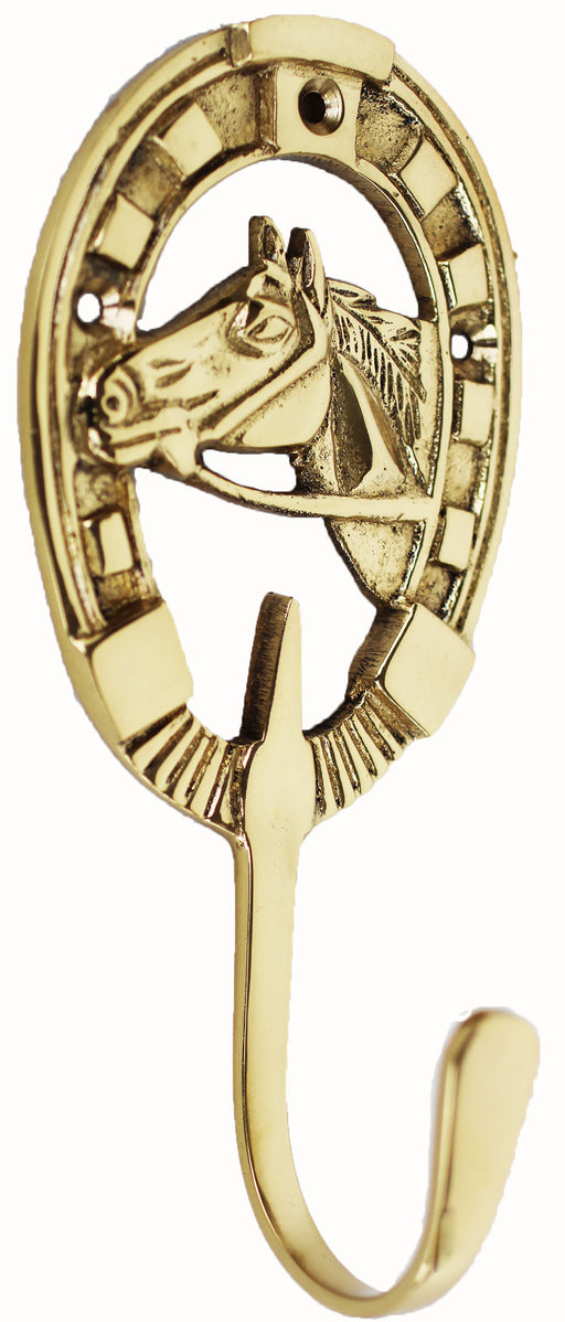 Horse Head  Horseshoe Home Decor Hook Wall Mount in Brass Tackroom 6710BR
