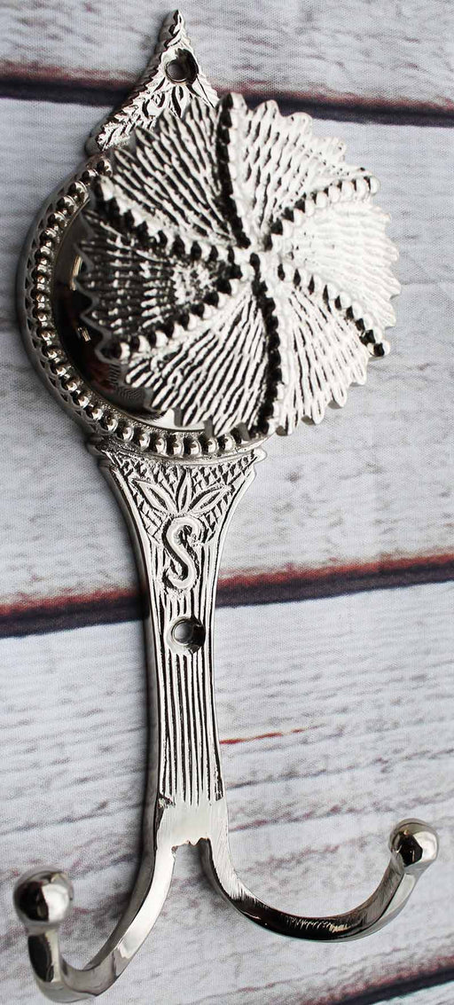 Silver Finish Victorian HAND CARVED SOLID BRASS Wall Coat Hat Hook Hanger 6717