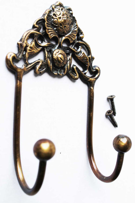 NEW French Victorian Solid Brass Floral Wall mount Coat Key Hat Hook Hooks 6726