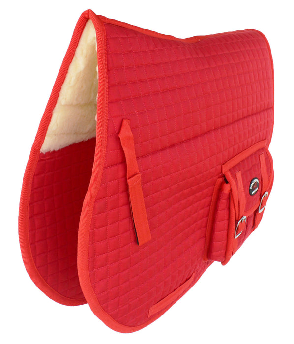 Horse Quilted ENGLISH SADDLE PAD Trail Australian Dressage Pockets Faux Fur RED 72115