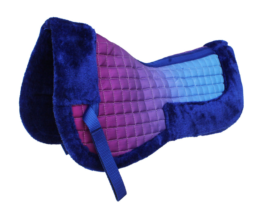 Horse English Quilted Saddle Half Pad Correction Wither Relief Faux Fur Ombre 72148