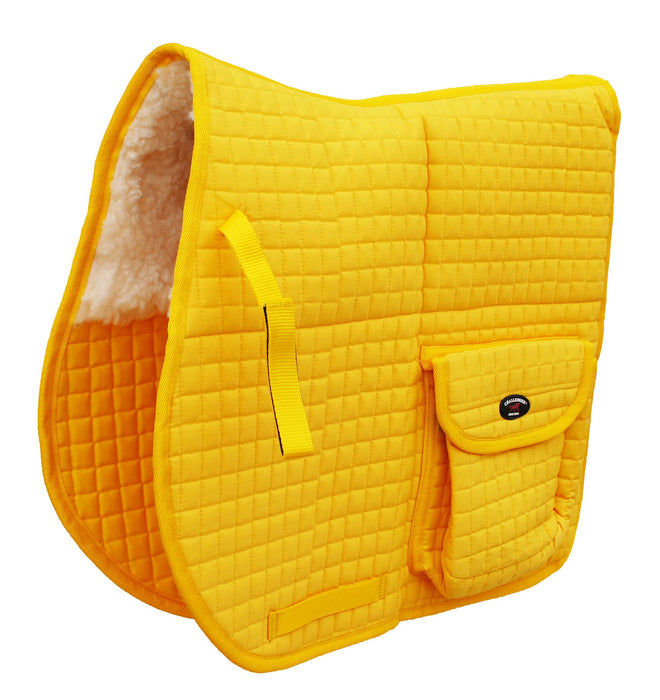 Horse English Quilted Faux Fur All-Purpose Saddle Pad Yellow w/ Pockets 72152YL