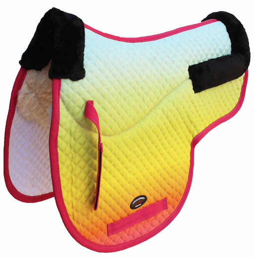 Horse Quilted Fur Padded Trail Contoured English Saddle Pad Comfort Ombre 72160