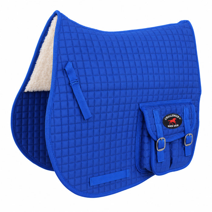 Horse English Quilted All-Purpose Fleece Padded Saddle Pad w/ Pockets Blue 7289