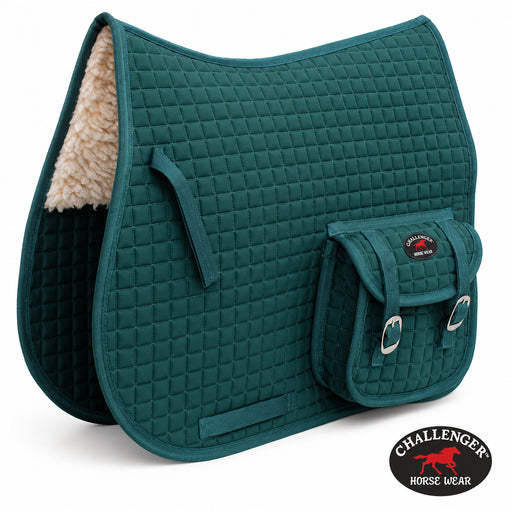 Horse English Quilted Fleece All-Purpose Saddle Pad with Pockets Green 7290