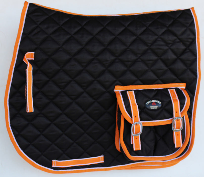 Horse Quilted Black ENGLISH SADDLE PAD Trail All Purpose Pockets 7298