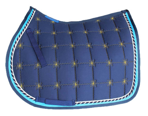 Challenger Horse Cotton Quilted Embroidered English Saddle Pad Navy 72F13