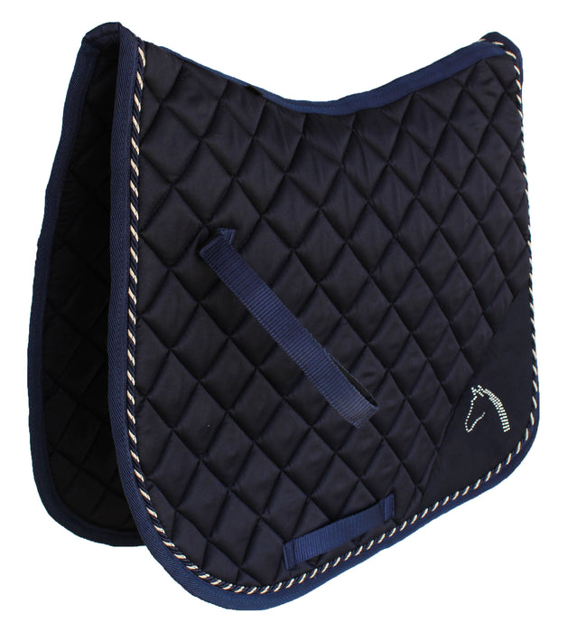 Horse English COB Quilted All Purpose Riding Square Saddle Pad Crystal Navy  72M01F