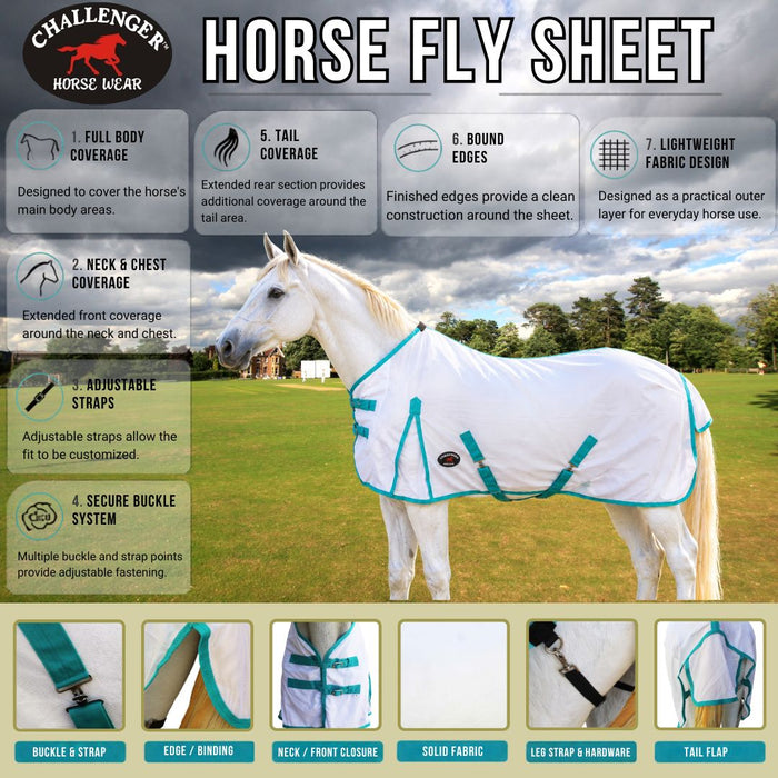 Challenger Horse Mesh Summer Fly Sheet Spring Airflow   Turquoise 7301