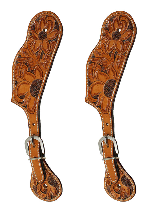 Horse Western Cowboy Boot Leather Antique Floral Tooled Spur Straps 74Spur20
