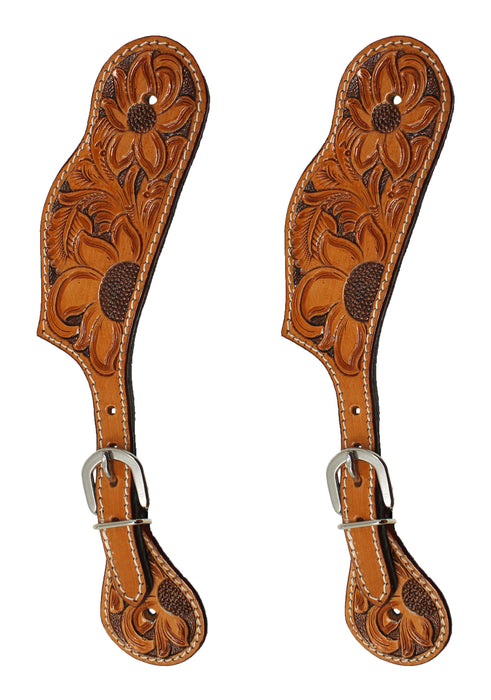 Horse Western Cowboy Boot Leather Antique Floral Tooled Spur Straps 74Spur20