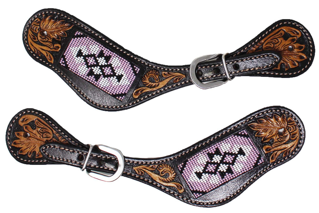 Horse Western Cowboy Boot Leather Antique Floral Tooled Spur Straps 74FKSpurStrap
