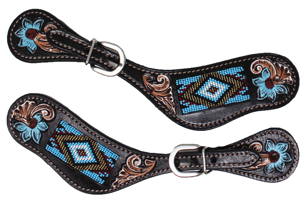 Horse Western Cowboy Boot Leather Antique Floral Tooled Spur Straps 74FKSpurStrap