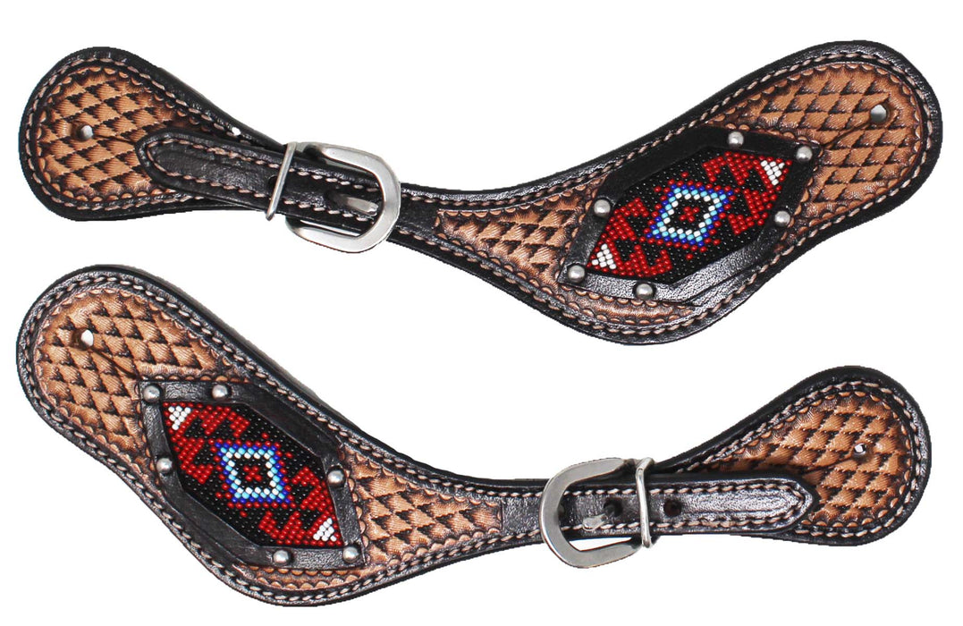 Horse Western Cowboy Boot Leather Antique Floral Tooled Spur Straps 74FKSpurStrap