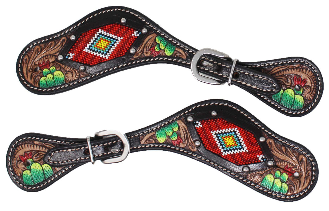 Horse Western Cowboy Boot Leather Antique Floral Tooled Spur Straps 74FKSpurStrap