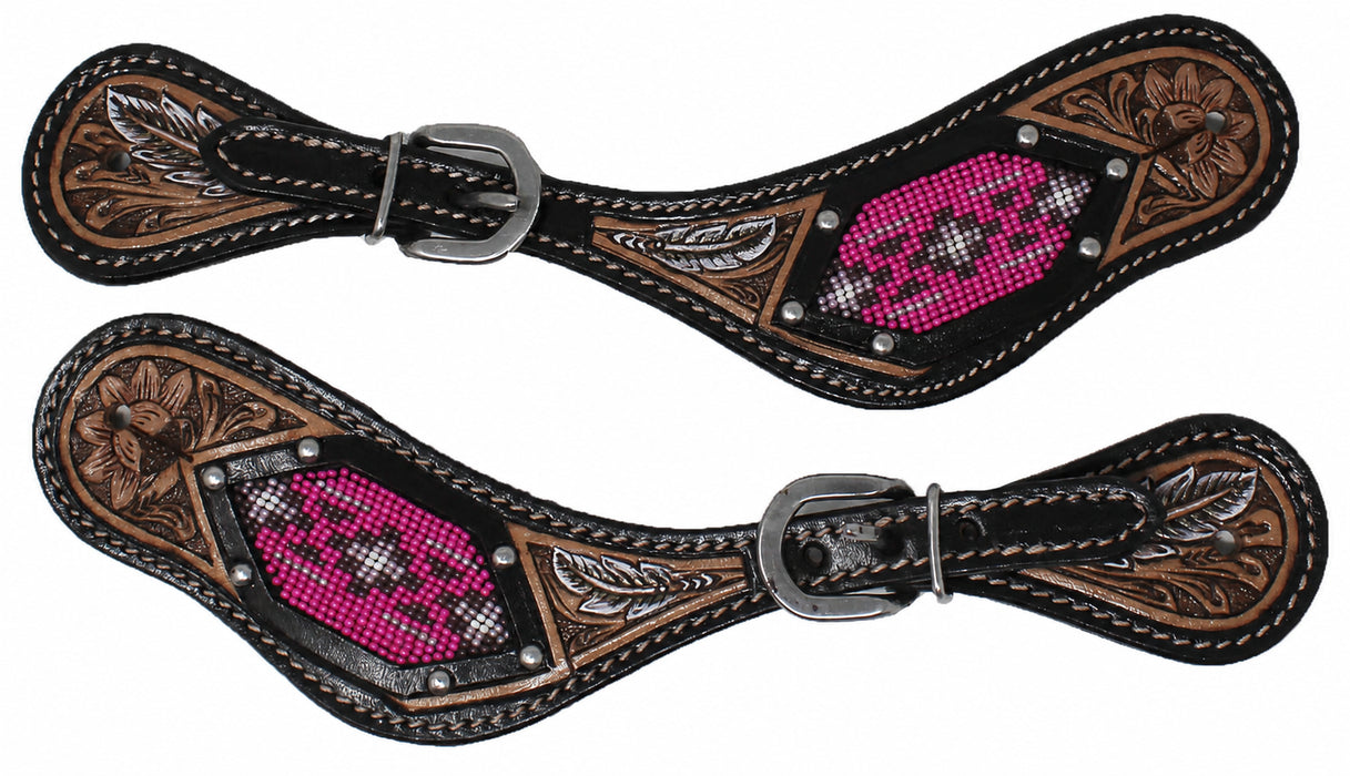 Horse Western Cowboy Boot Leather Antique Floral Tooled Spur Straps 74FKSpurStrap
