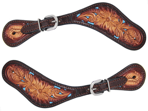 Horse Western Cowboy Boot Leather Antique Floral Tooled Spur Straps 74FKSpurStrap