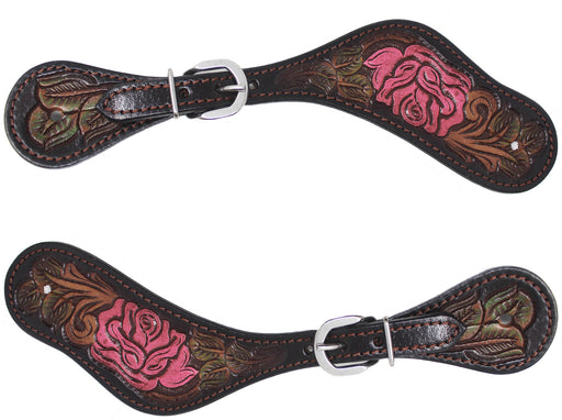 Horse Western Cowboy Boot Leather Antique Floral Tooled Spur Straps 74FKSpurStrap