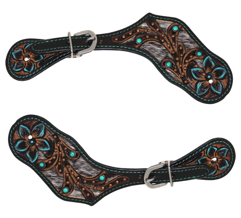 Horse Western Cowboy Boot Leather Antique Floral Tooled Spur Straps 74FKSpurStrap