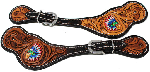 Horse  Western Cowboy Boot Leather Floral Tooled Spur Straps 74HR09