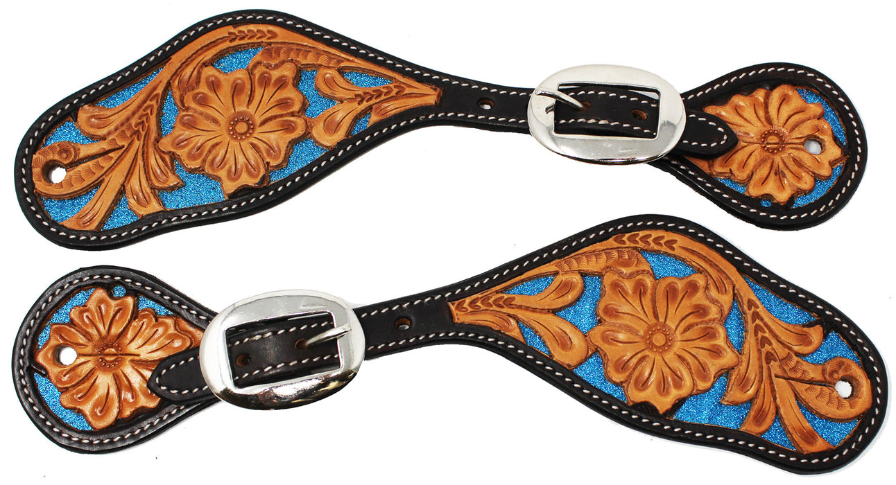 Horse Western Tooled Leather Cowboy Boots Spur Straps 74RT0107