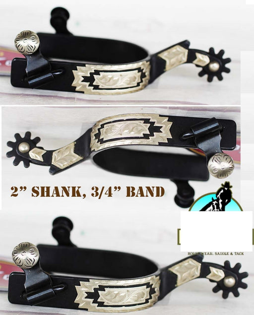 Men's Western 2" Shank Show Riding Black Engraved Boot Spurs 75179016