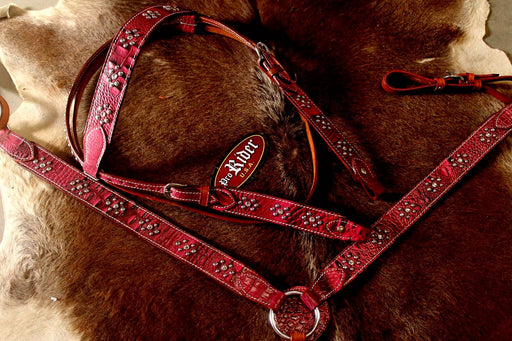 Horse Western Riding Leather Bridle Headstall Breast Collar Tack Pink 76129