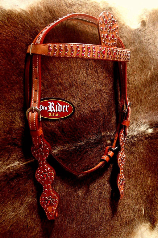 Horse Western Riding Leather Bridle Headstall Tack Pink 76125