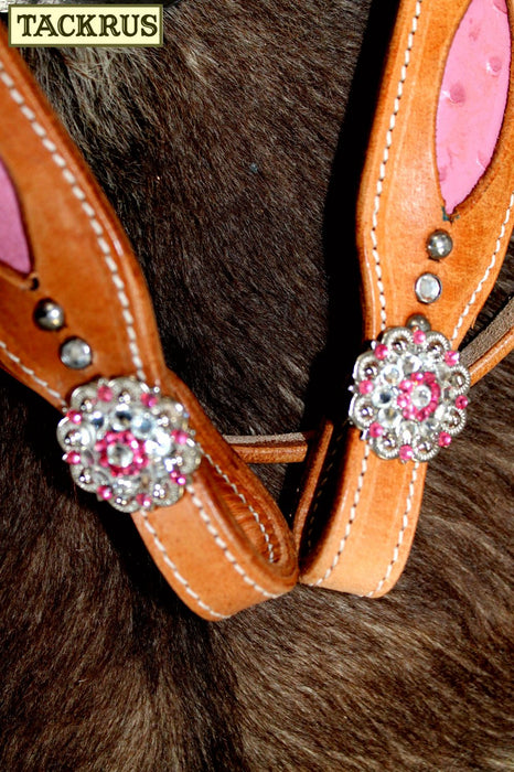Horse Show Bridle Western Leather Headstall Tack Pink 76152H