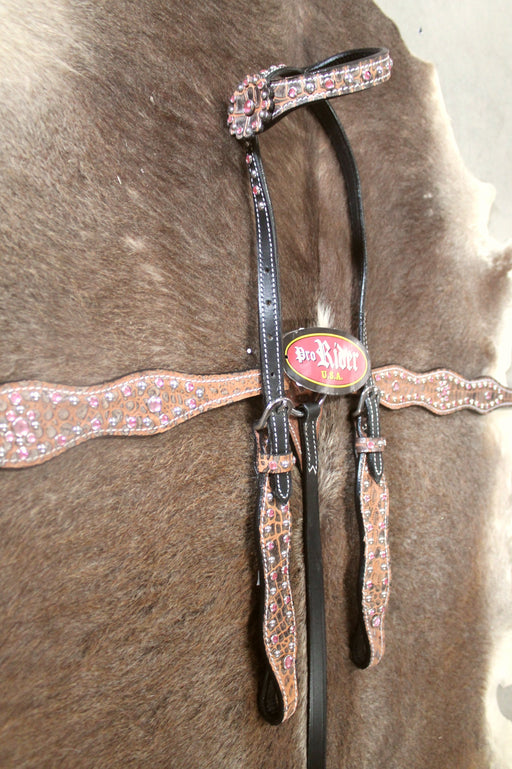 Horse Western Leather Bridle Headstall Breast Collar Tack Pink Rodeo 1 Ear 76162