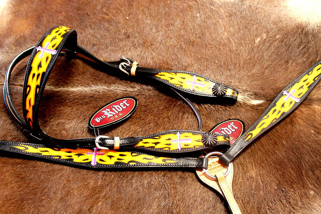 Horse Western Riding Leather Bridle Headstall Breast Collar Tack Pink 76165B