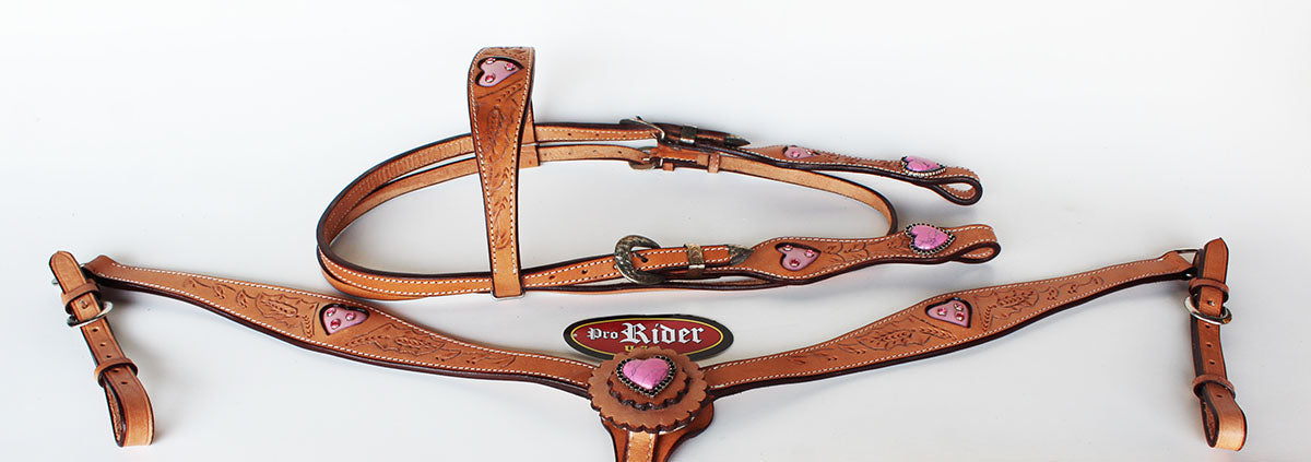 Horse Western Riding Leather Bridle Headstall Breast Collar Heart 7619