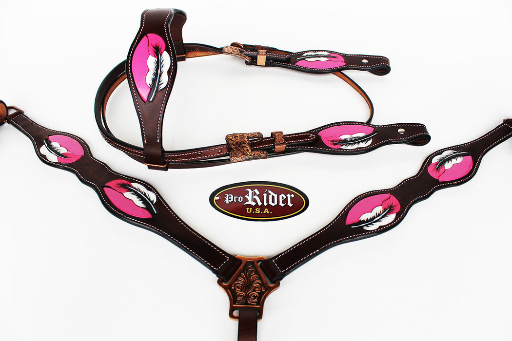 Horse Show Bridle Western Leather Headstall Breast Collar 76207B