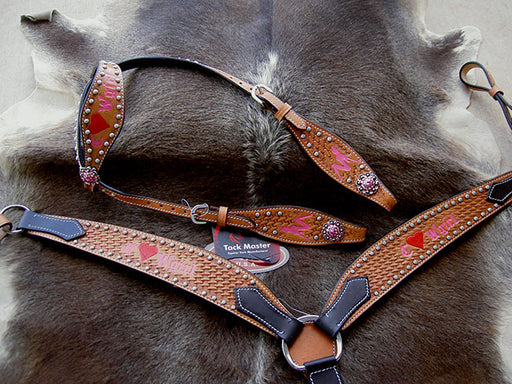 Horse Western Riding Leather Bridle Headstall Breast Collar Tack Pink 7657