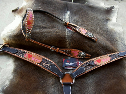 Horse Western Riding Leather Bridle Headstall Breast Collar Tack Pink 7658