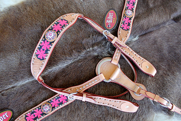 Horse Tack Bridle Headstall Breast Collar Western Leather Pink