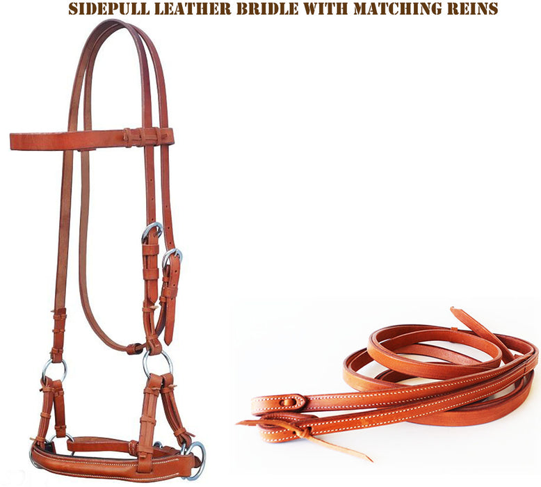 Horse Western  Western Side Pull Padded Bridle Noseband Split Reins  Tan 7703TN