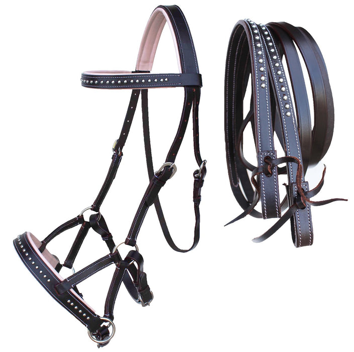 Horse Western Horse Western English Leather Bitless Sidepull Bridle w/ Reins Beige 7708BRB-F