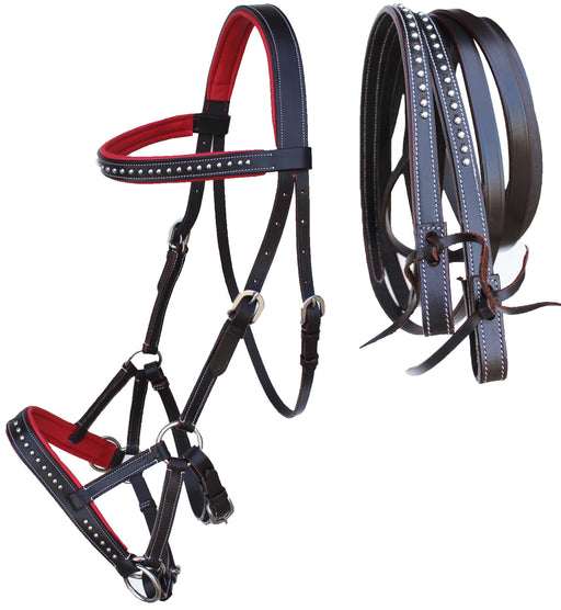 Horse Western Horse Western English Leather Bitless Sidepull Bridle w/ Reins Red 7708BRR-F
