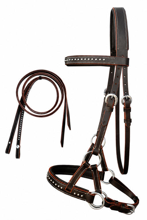ENGLISH WESTERN HORSE LEATHER BITLESS BRIDLE SIDEPULL HALTER REINS BROWN 7708BRF