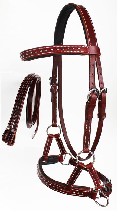 Challenger COB Padded Mahogany Leather Bitless Sidepull Bridle w/ Reins 7708MG-C