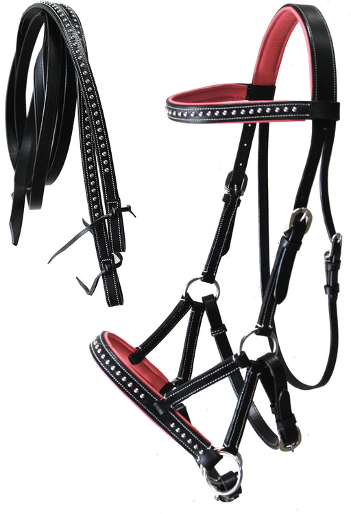 Horse Western Horse Western English Leather Bitless Sidepull Bridle Reins Pink 7708PK-F