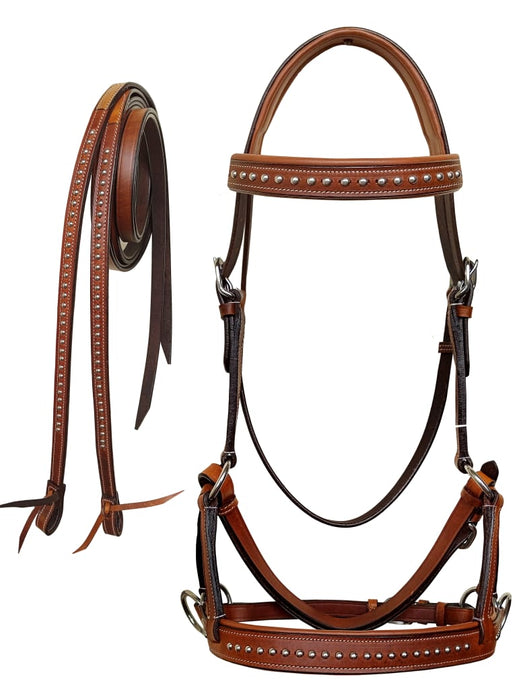 Horse Western Cob Western English Leather Bitless Sidepull Bridle w/ Reins Tan 7708TNT-C