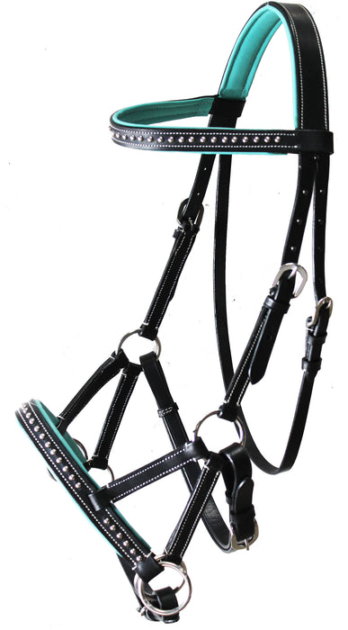 Horse Western English Leather Bitless Sidepull Bridle Reins Black Cob 7708BK-C