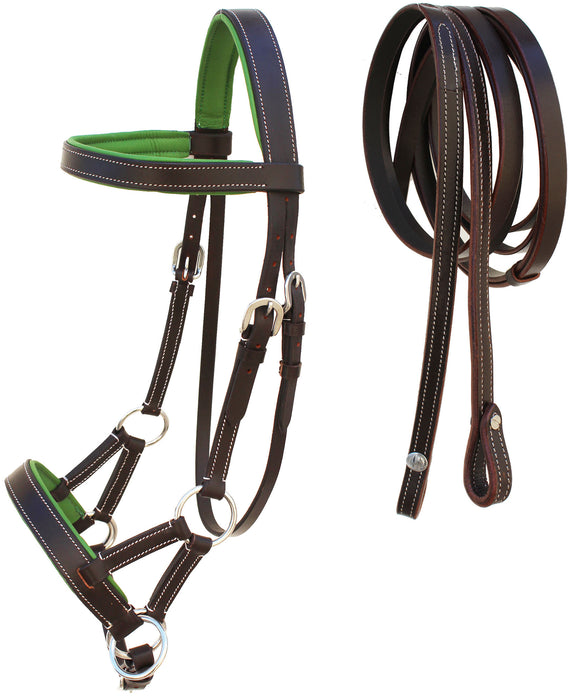 Horse Western Brown Leather Training Tack Bitless Sidepull Bridle Reins 7710