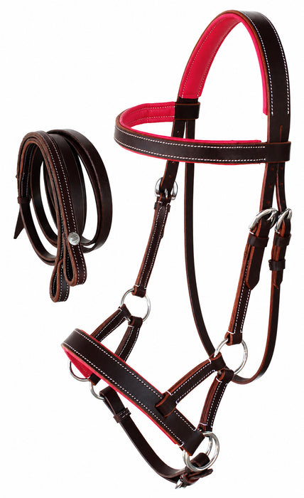 Horse Western Brown Leather Training Tack Bitless Sidepull Bridle Reins 7710