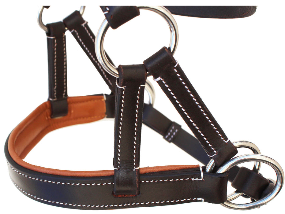 Horse Western Brown Leather Training Tack Bitless Sidepull Bridle Reins 7710