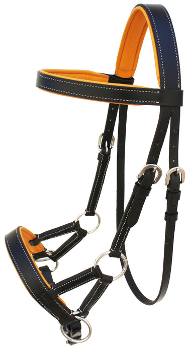 Horse Western Brown Leather Training Tack Bitless Sidepull Bridle Reins 7711