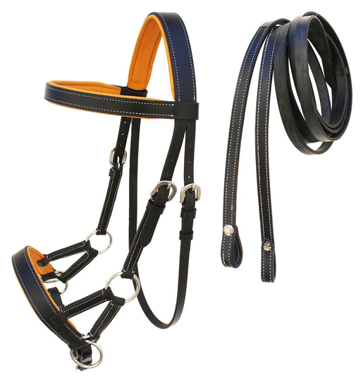 Horse Western Brown Leather Training Tack Bitless Sidepull Bridle Reins 7711